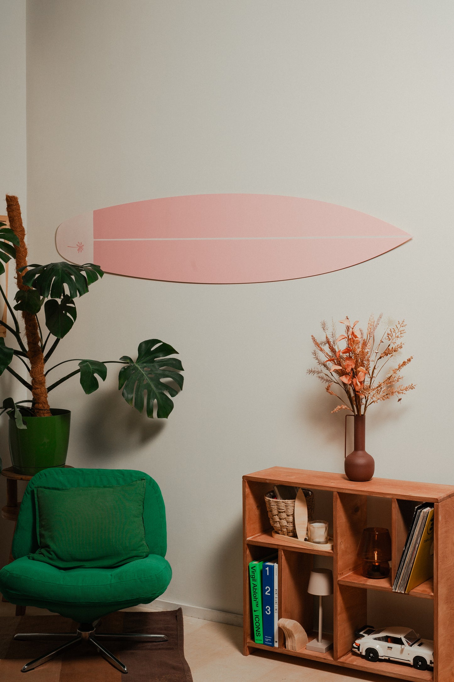 baby pink surfboard wall art decor