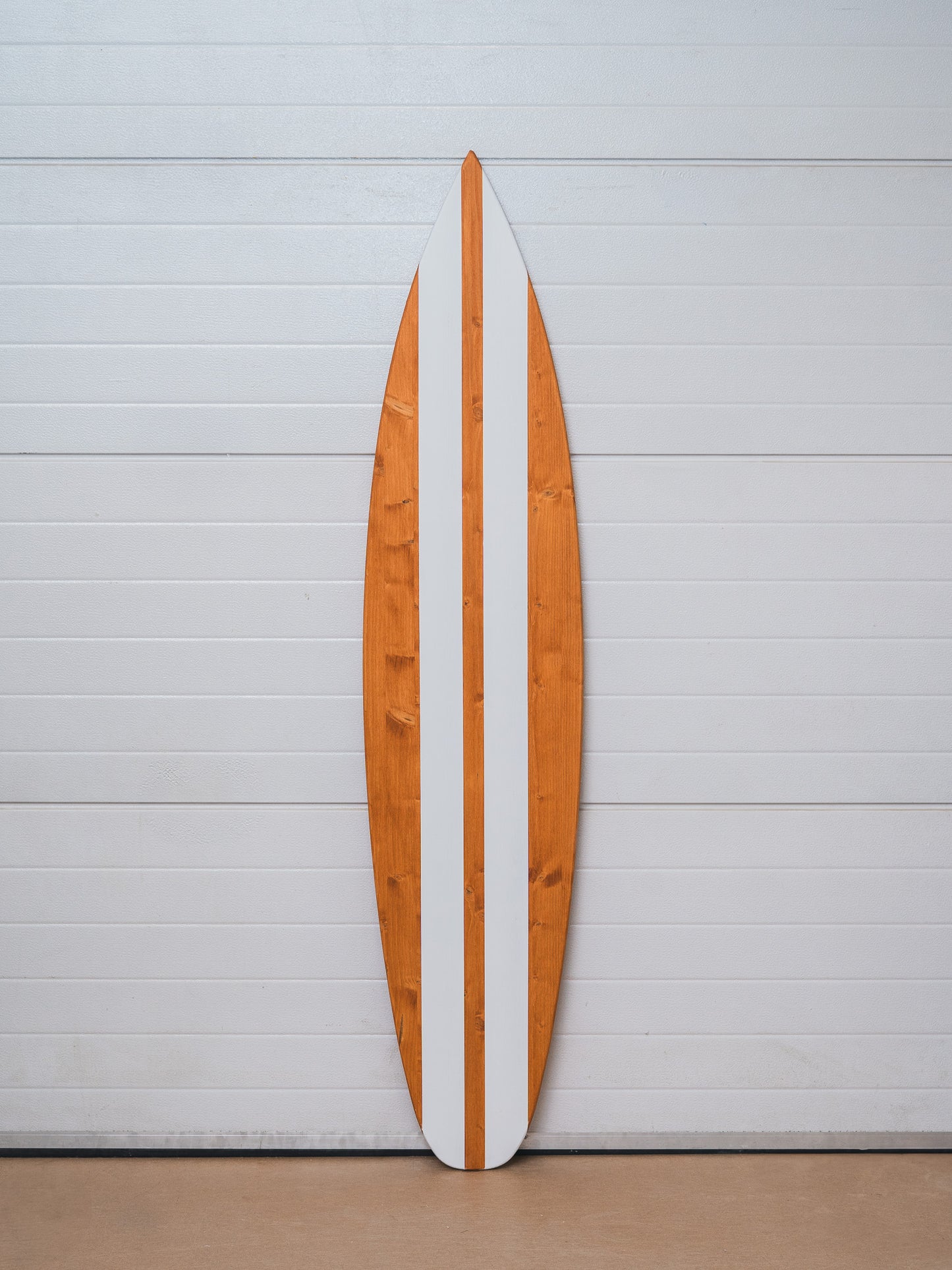 Handcrafted Wooden Surfboard – Double Stripe in White