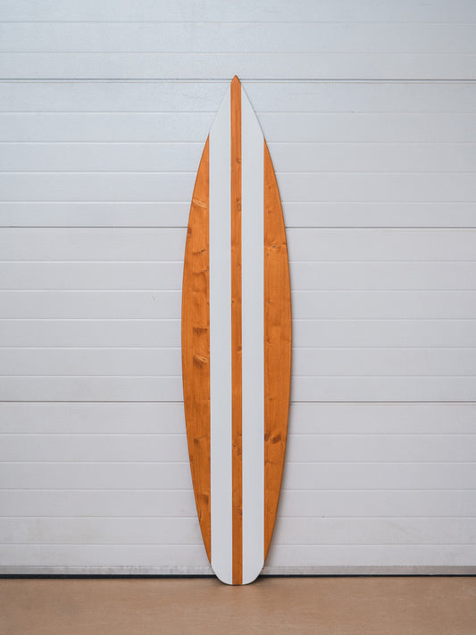 Handcrafted Wooden Surfboard – Double Stripe in White