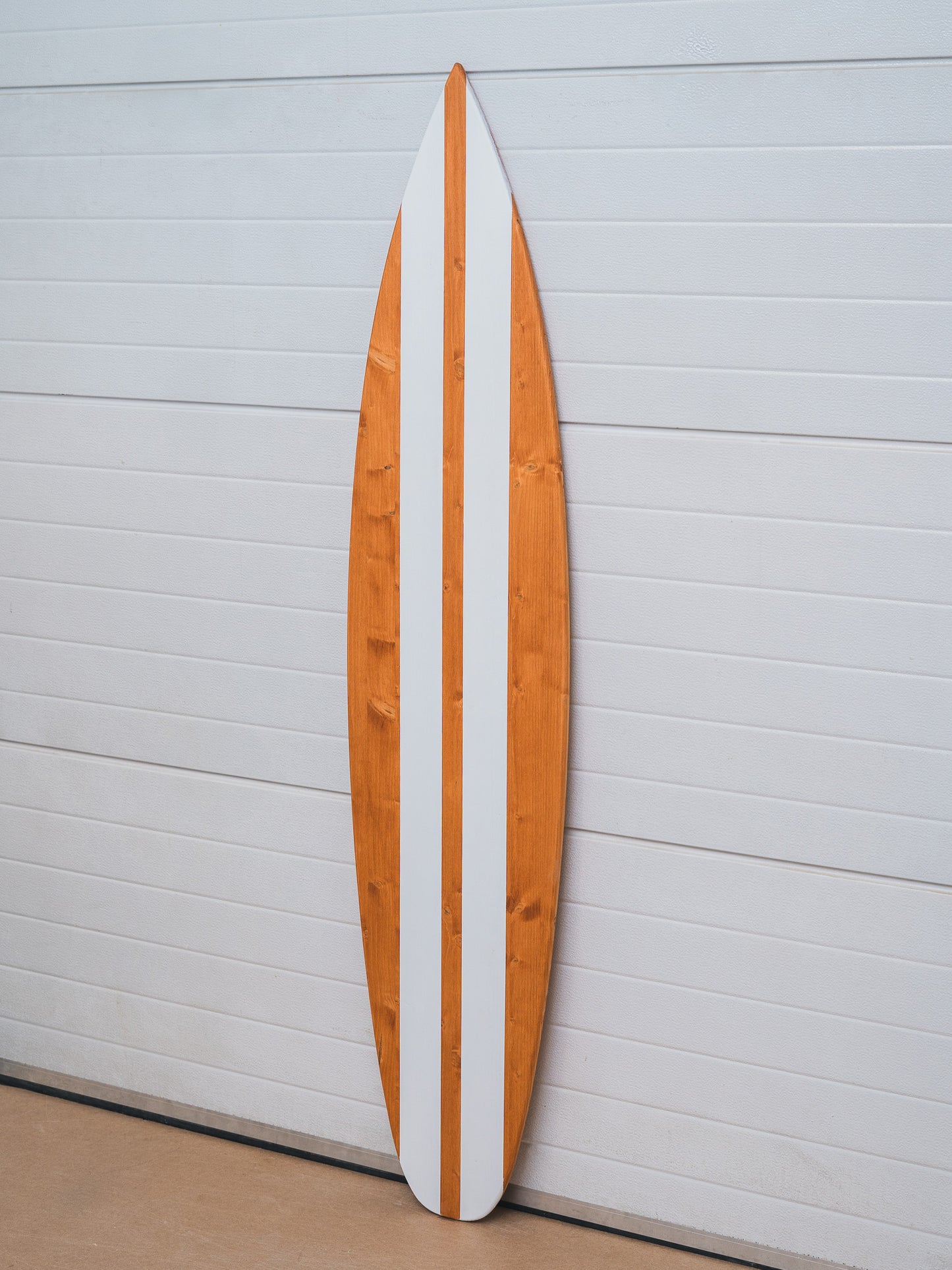 Handcrafted Wooden Surfboard – Double Stripe in White