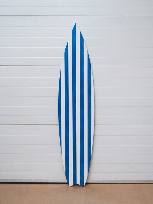 Handcrafted Wooden Surfboard – Striped In Blue