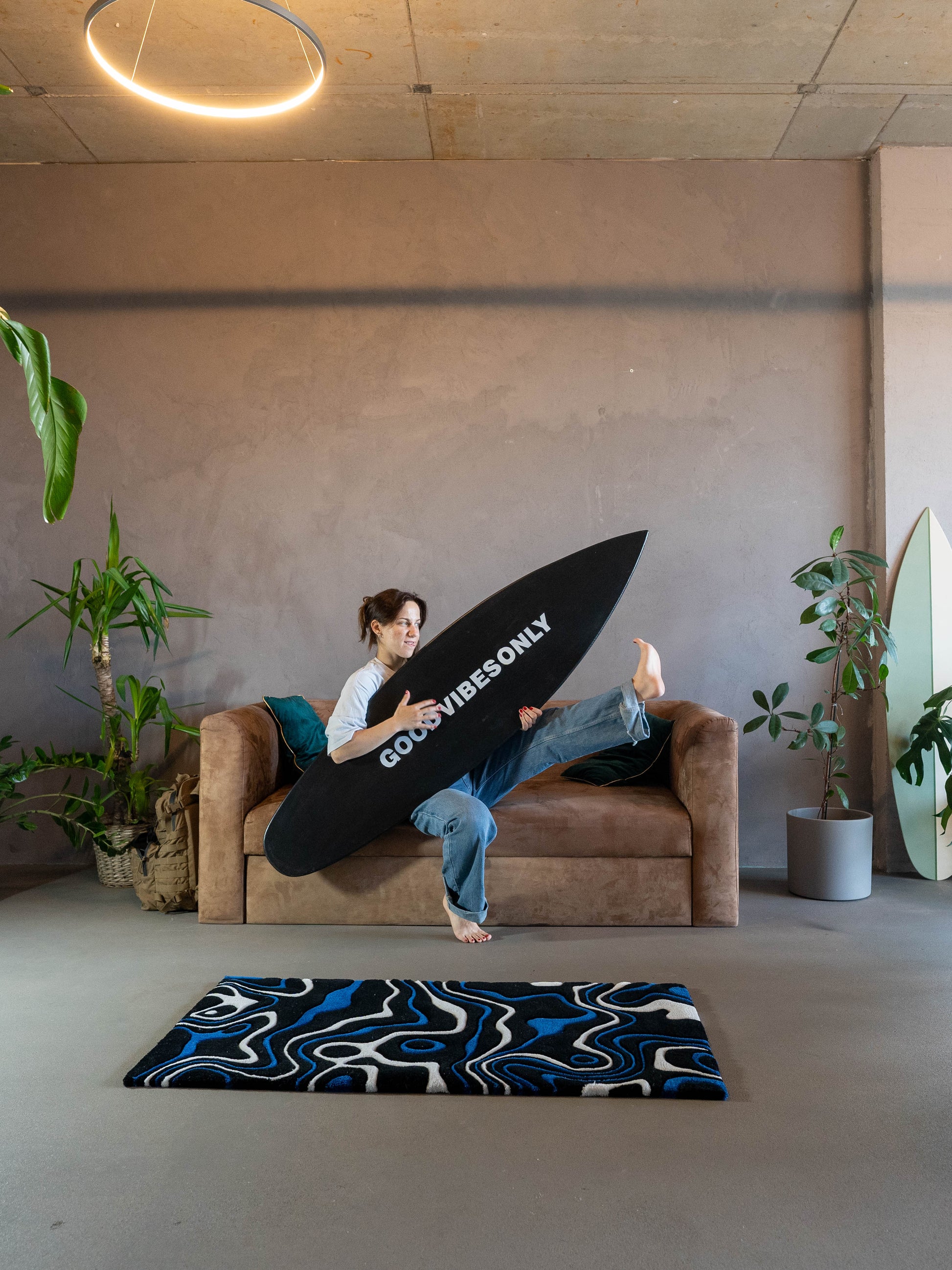 black decorative surfboard for business stand surfer girl