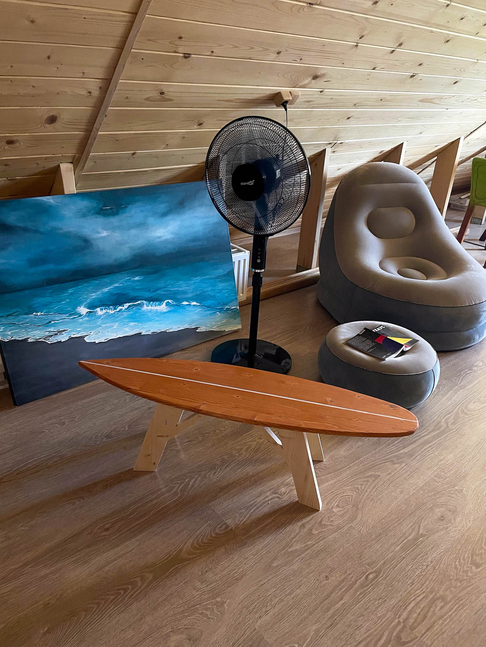 Surf board coffee table