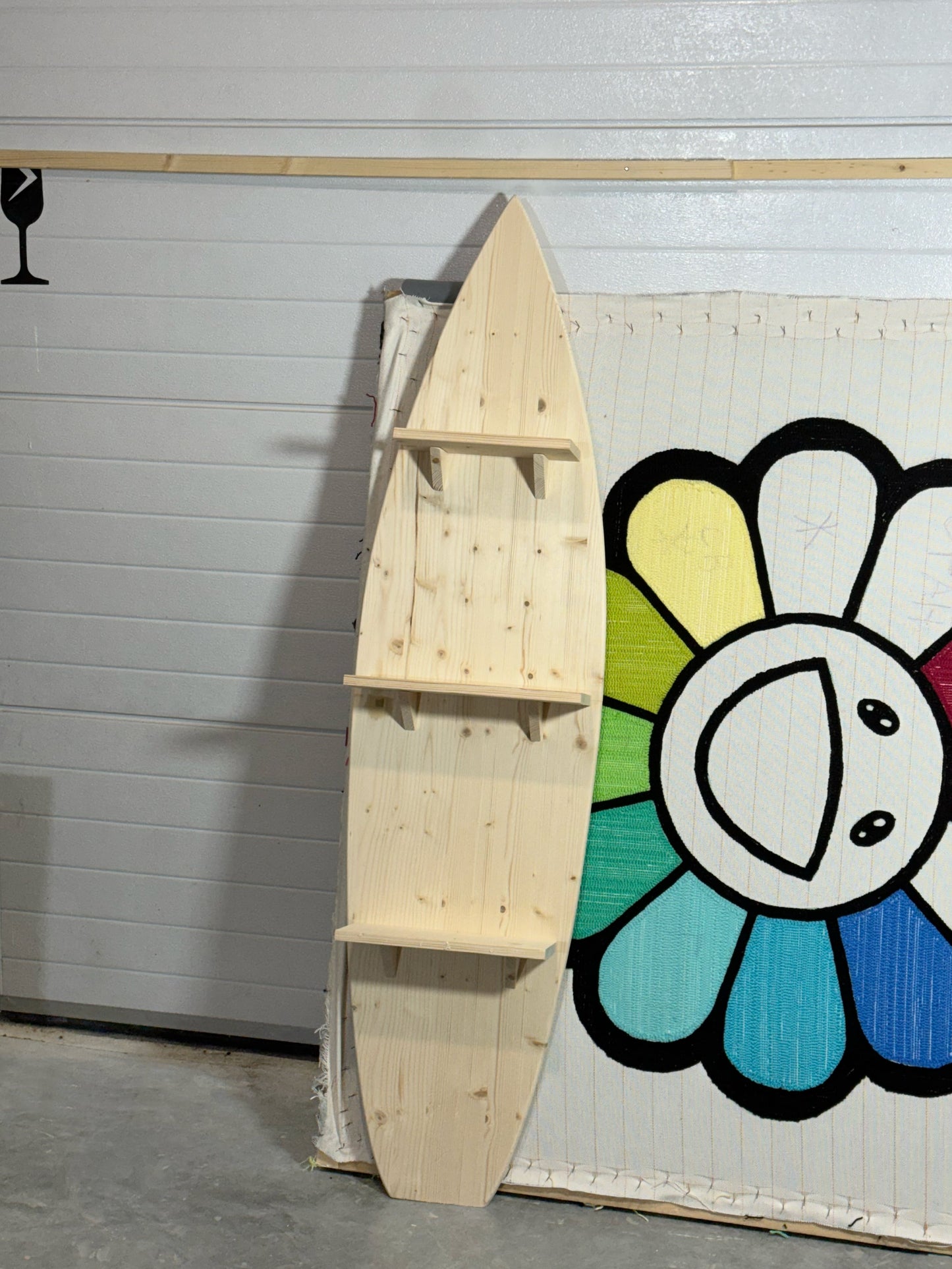 Surfboard inspired modern record storage 