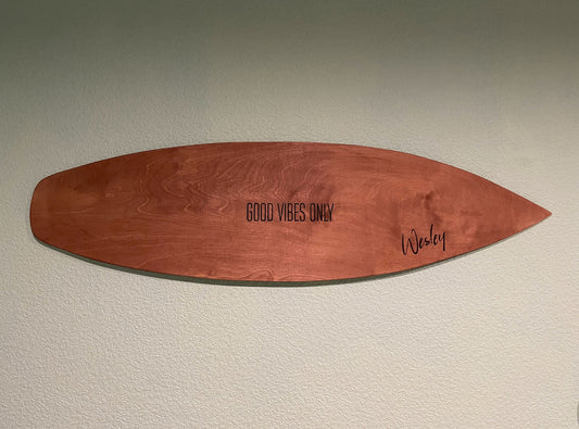 Dark brown stain decorative surfboard