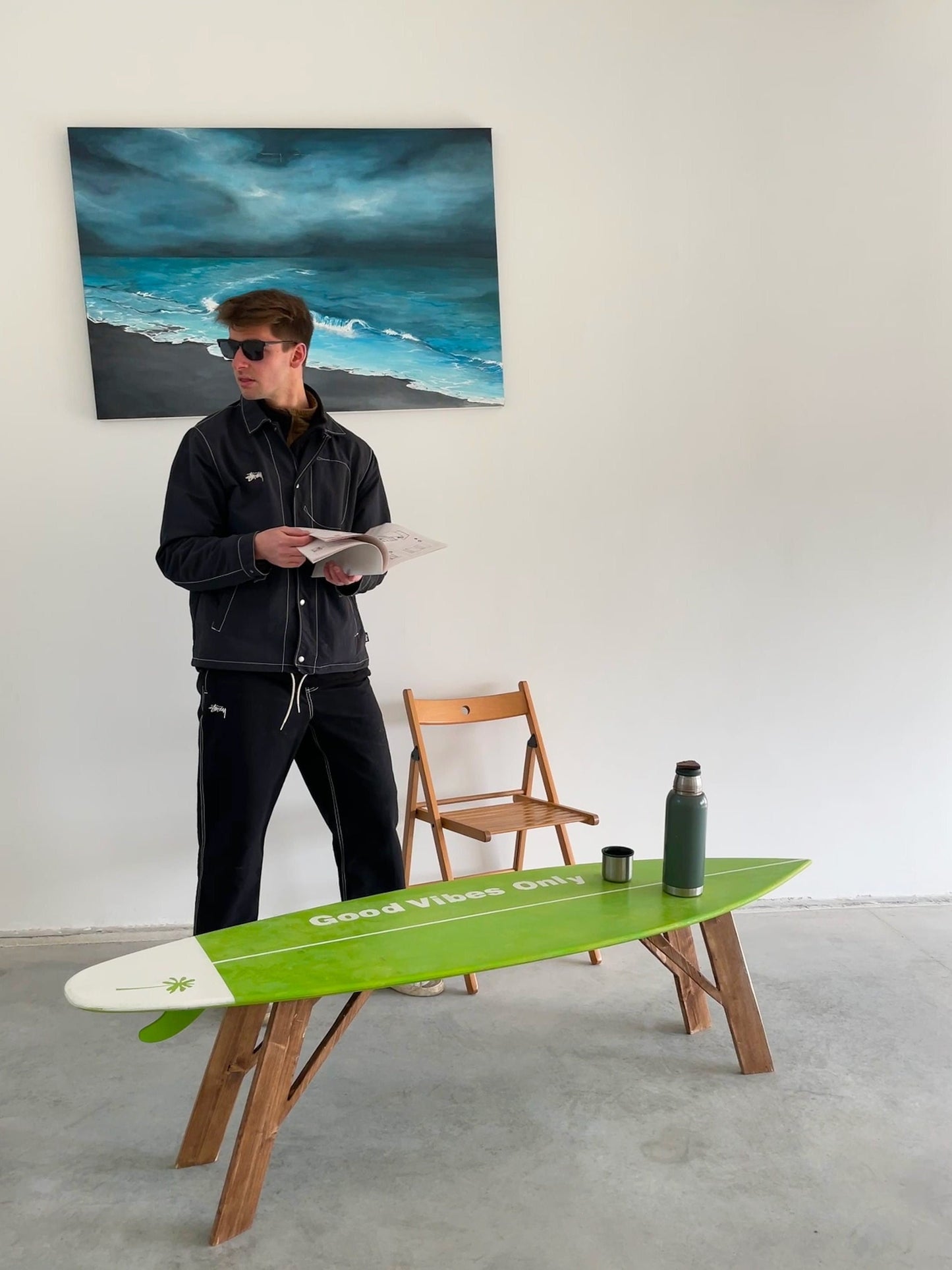 Green Surfboard-Shaped Coffee Table for vibrant living space