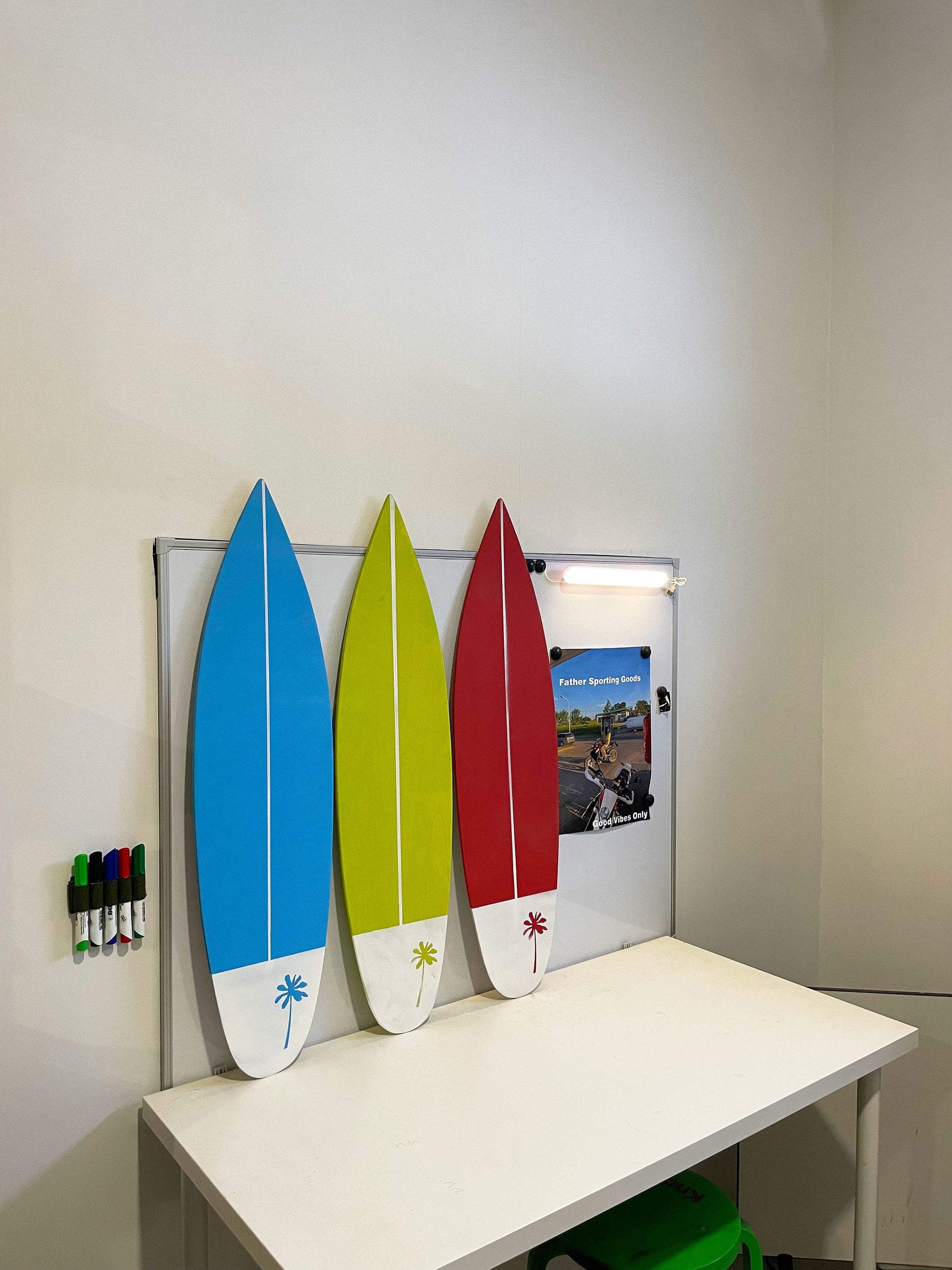 Set of lively decorative surfboards, a kaleidoscope of charm