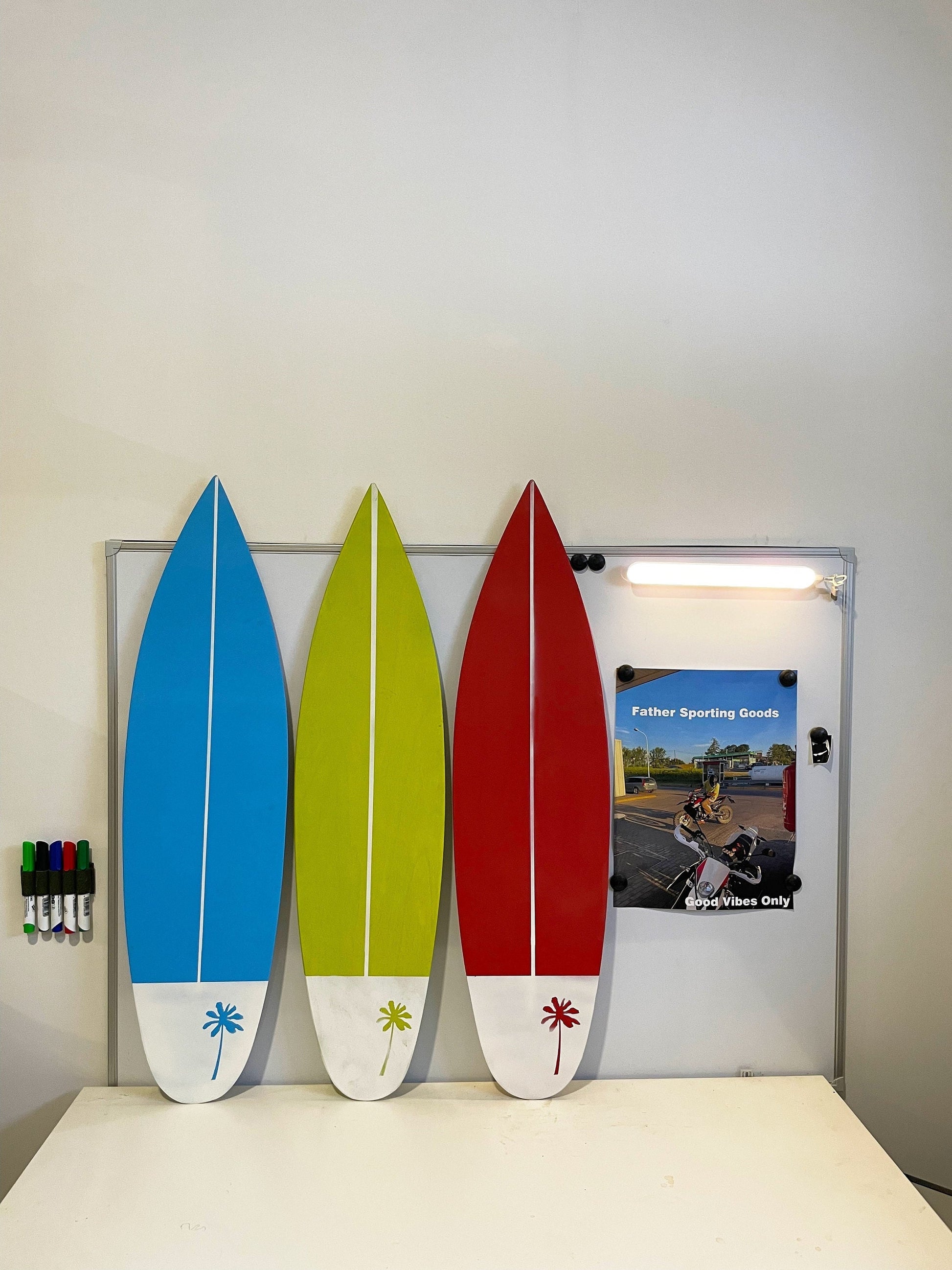 Colorful surfboard set, a playful burst of decor delight