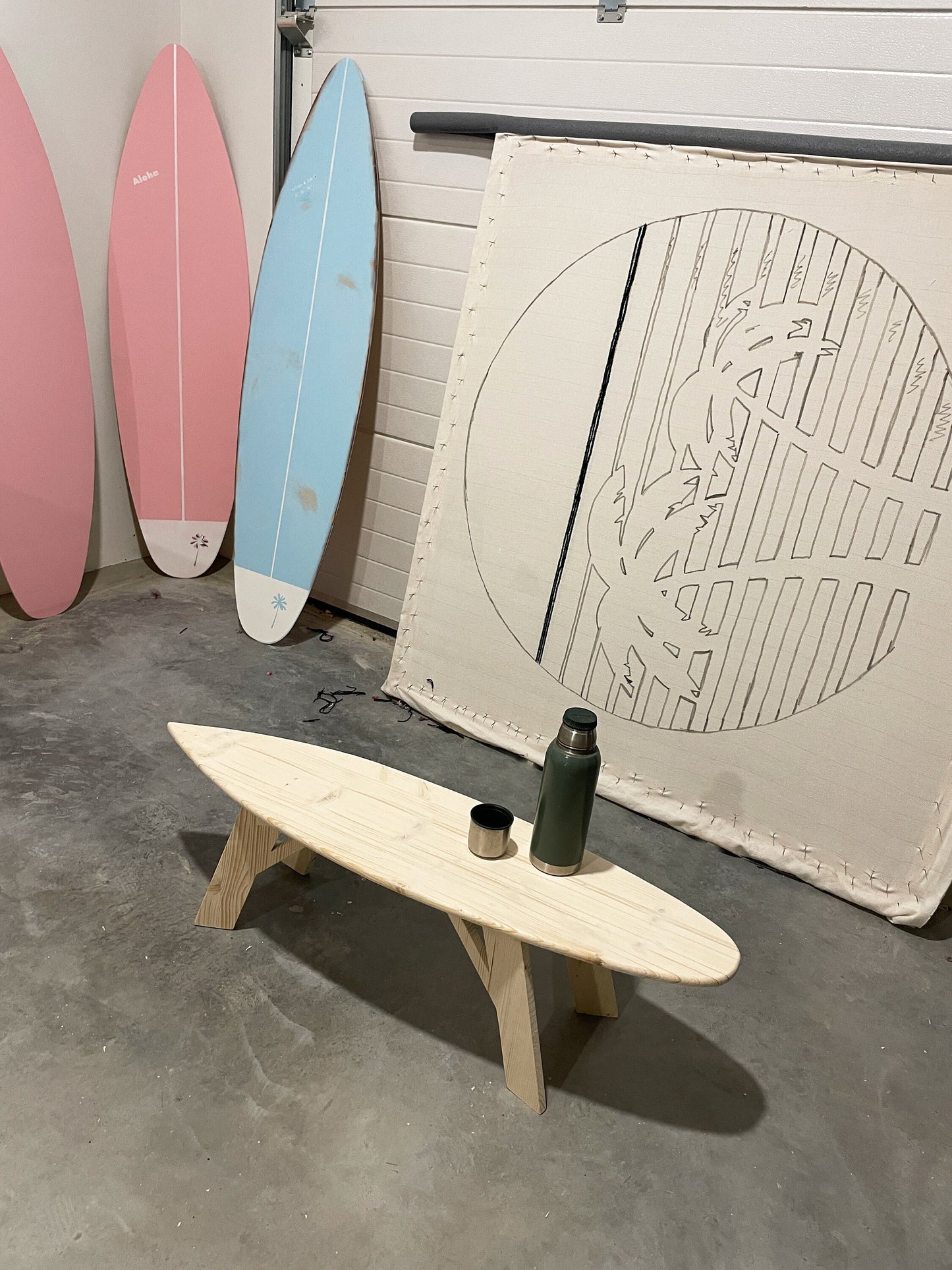 Table basse de planche de surf | Meubles en forme de surf de plage pour la vie côtière