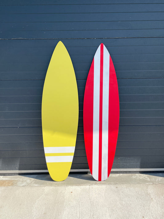 Red and yellow modern decorative surfboards