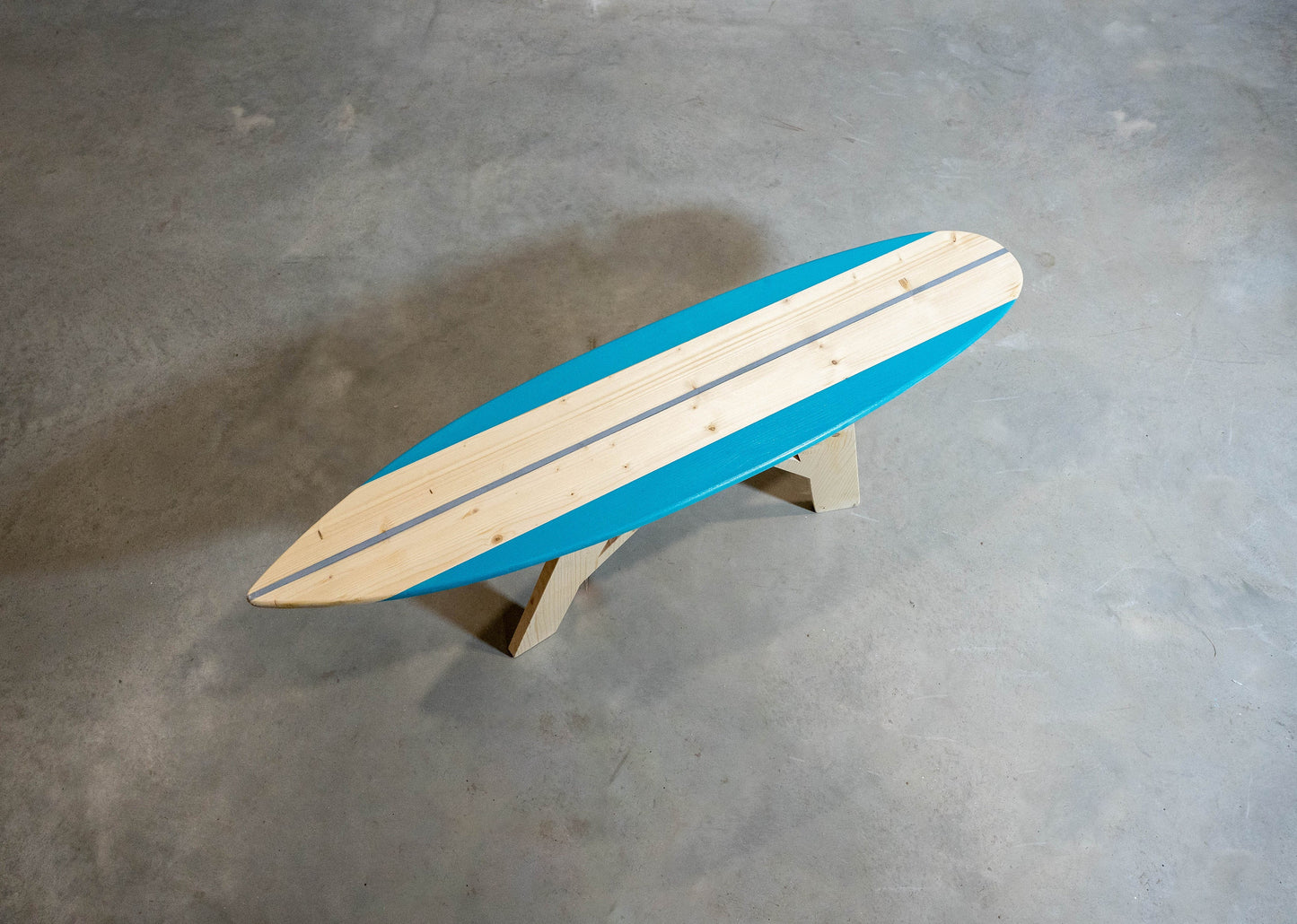 Unique Teal Surfboard Coffee Table Statement