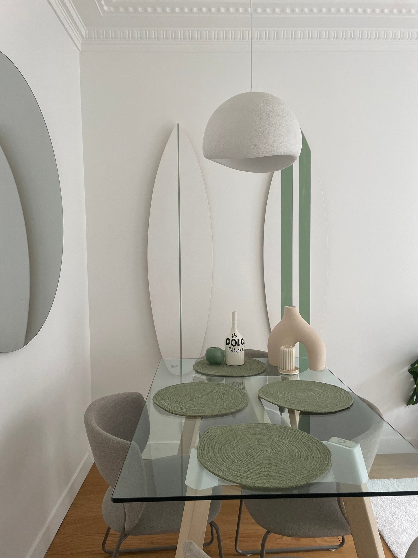 Fresh vibes: White mint decorative surfboards for modern decor